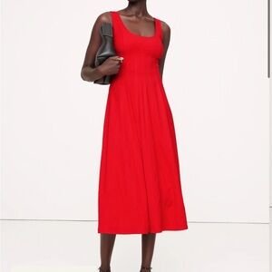 NEW WITH TAG: BANANA REPUBLIC CREPE SCOOP-NECK MIDI DRESS - RED